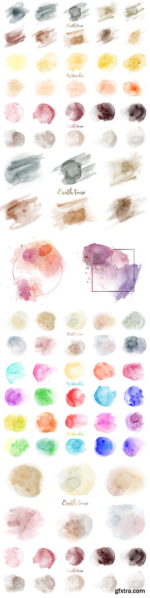 Hand-painted color watercolor texture set with abstract frame
Hand-painted color watercolor texture set with abstract frame