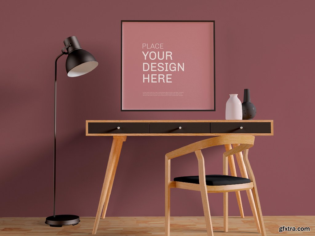 Framed Poster on Office Wall Mockup 348329547 » GFxtra