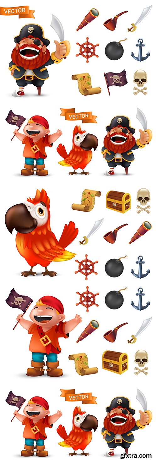 Pirate captain with weapons drawn cartoon illustration
Pirate captain with weapons drawn cartoon illustration