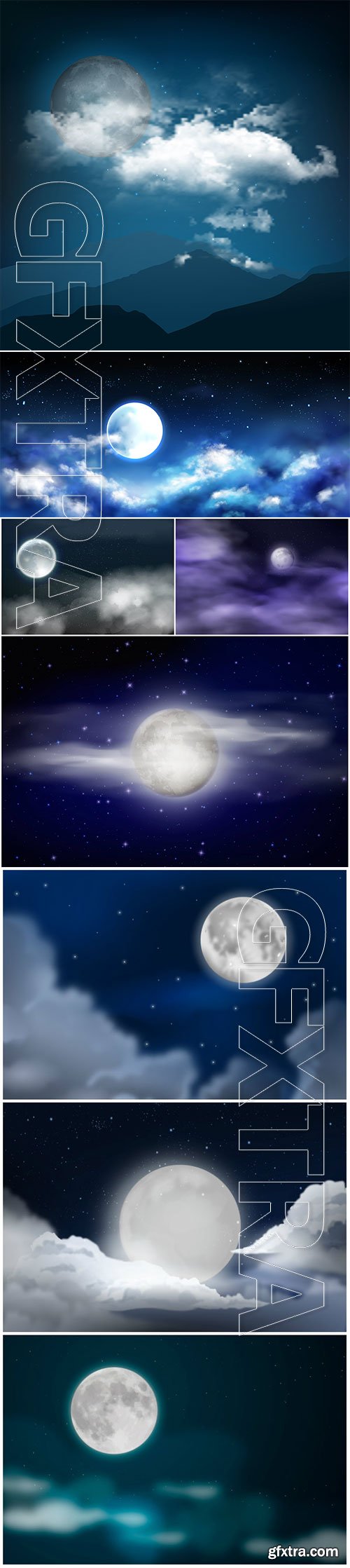 Moon, night sky, stars and clouds vector illustration Moon, night sky, stars and clouds vector illustration