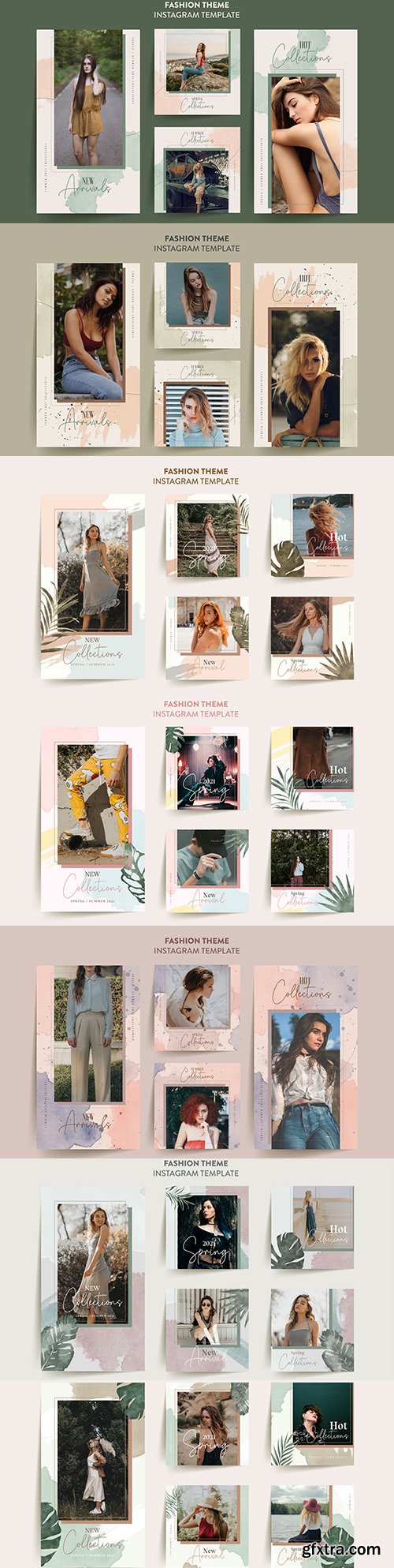 Fashion woman 's instagram story template with tropical leaves
