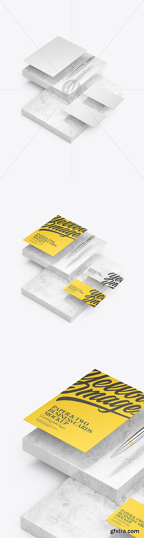 Two Business Cards & Paper with Marble Mockup 60653