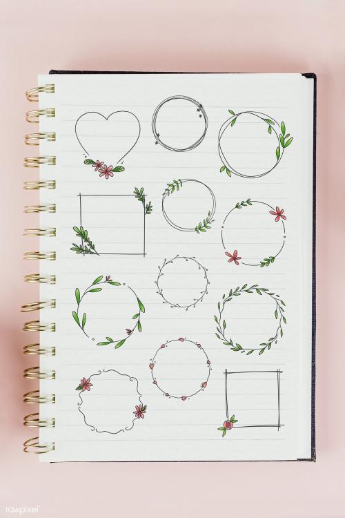 Botanical wreath set drawn in a notebook mockup - 2100539