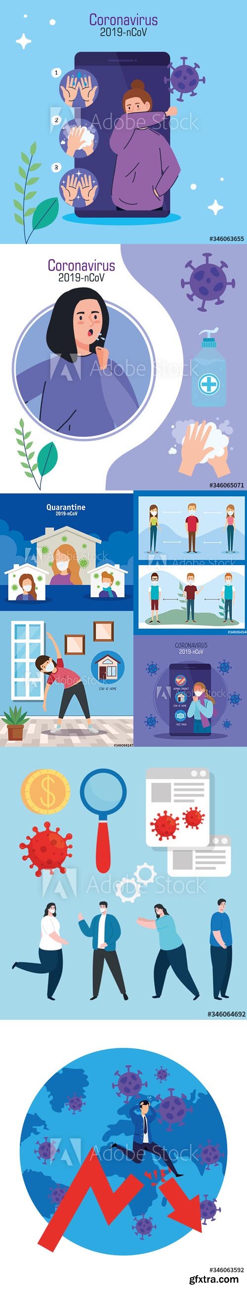 Vector Illustration Coronavirus Concept Set