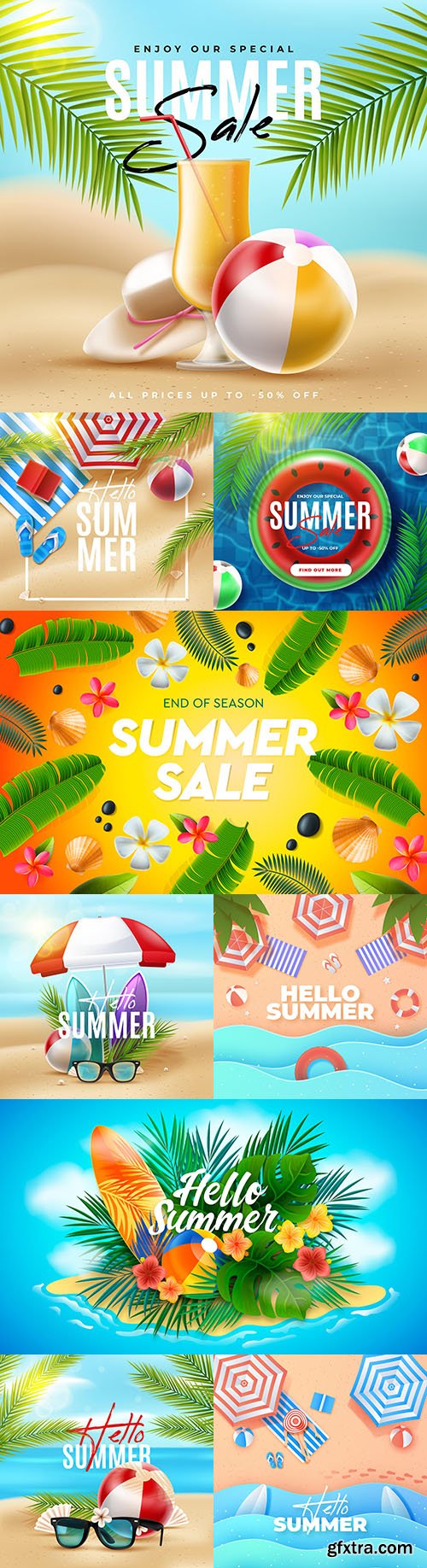 Hello summer sale design with tropical leaves 2
