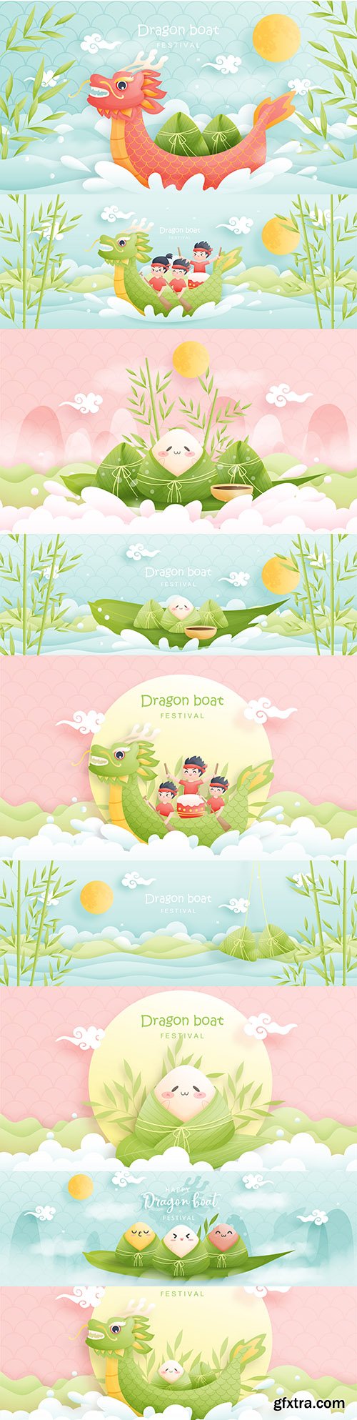 Chinese dragon boat festival with rice claws, cute illustration
