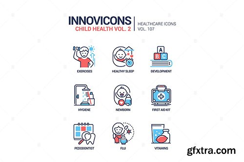 Child health - line design style icons set
