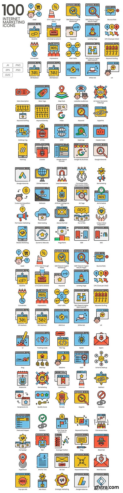 100 Internet Marketing Icons | Aesthetics Series