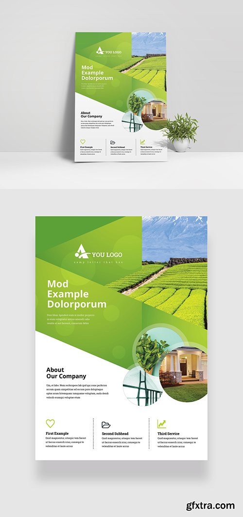 Creative Green Flyer Layout with Cricle Elements 349035451