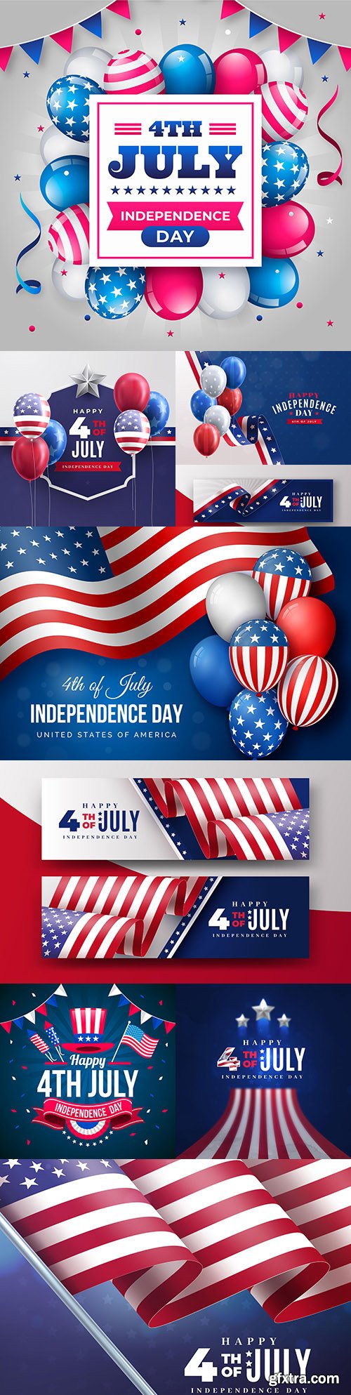 July 4 on Independence Day realistic illustrations
