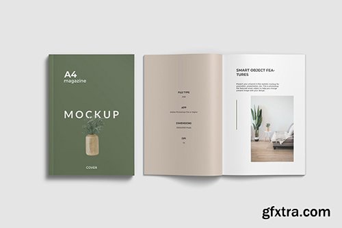 Open and Closed A4 Magazine Mockup Top Angle View Open and Closed A4 Magazine Mockup Top Angle View
