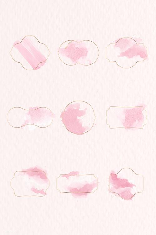 Gold badge with pink watercolor paint set illustration - 2029706