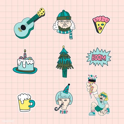 Hand drawn festive stickers collection illustration - 2033650