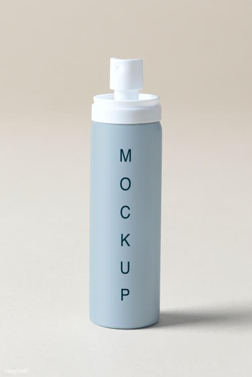 Blue spray bottle psd mockup in a beige background - 2053518