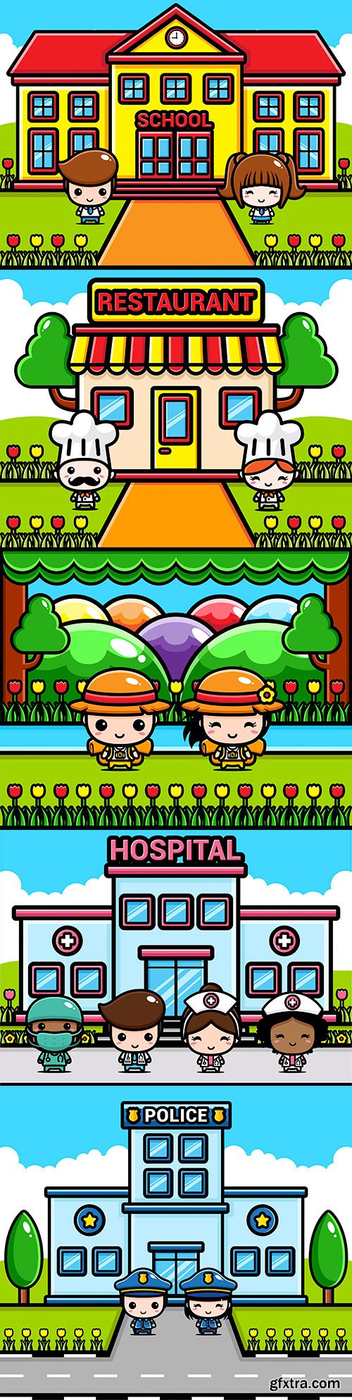 Nice illustrations of different nature and professions
