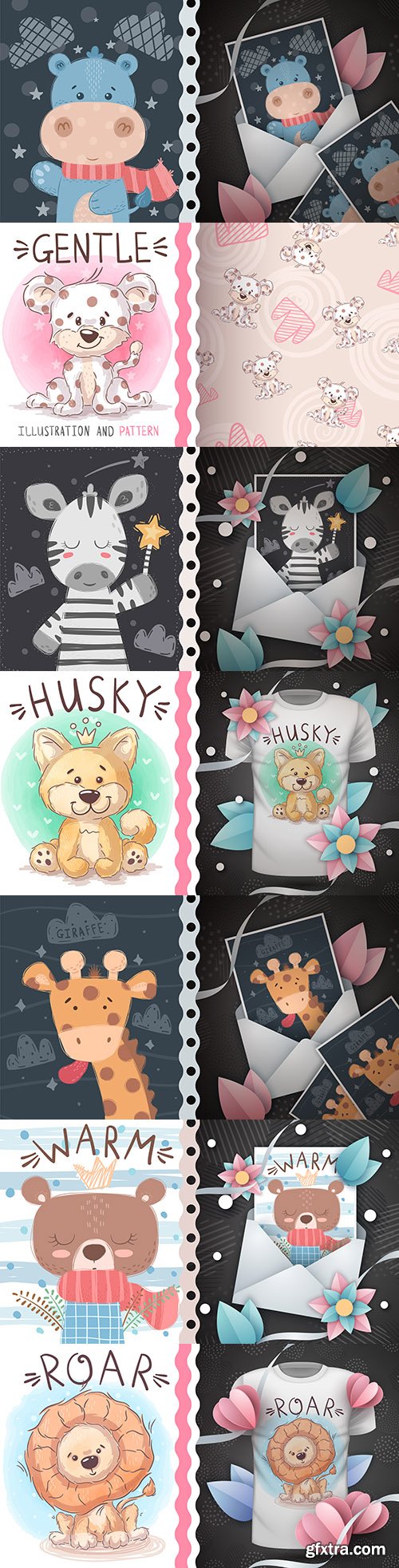 Cute cartoon animals and background design t-shirt 5
