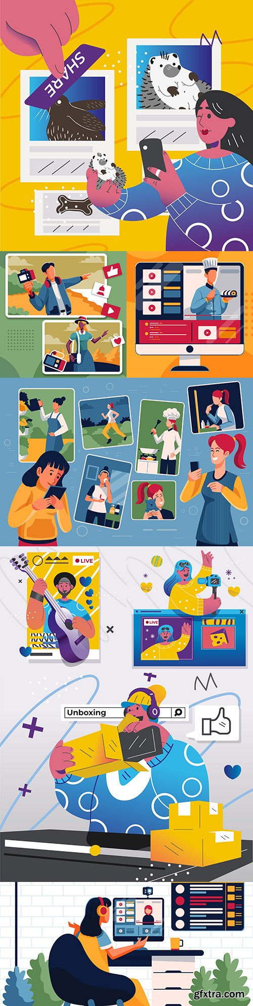 Video blogger shares content on social media illustration
