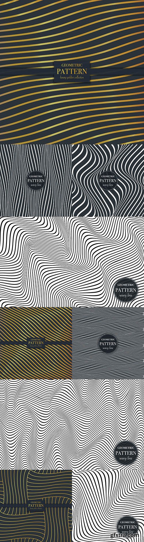 Luxury Gold Abstract & Geometric Lines Seamless Patterns 9xEPS