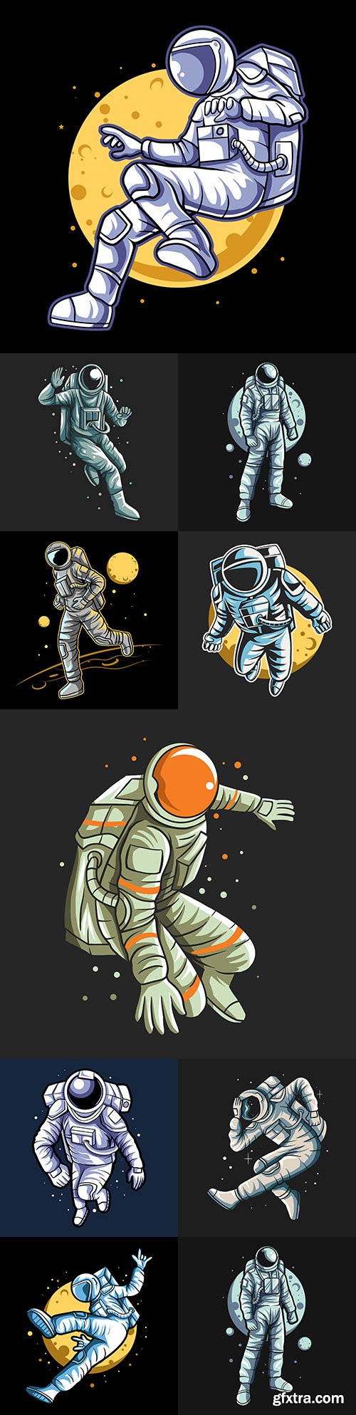 Astronaut flies and runs into space over moon design
