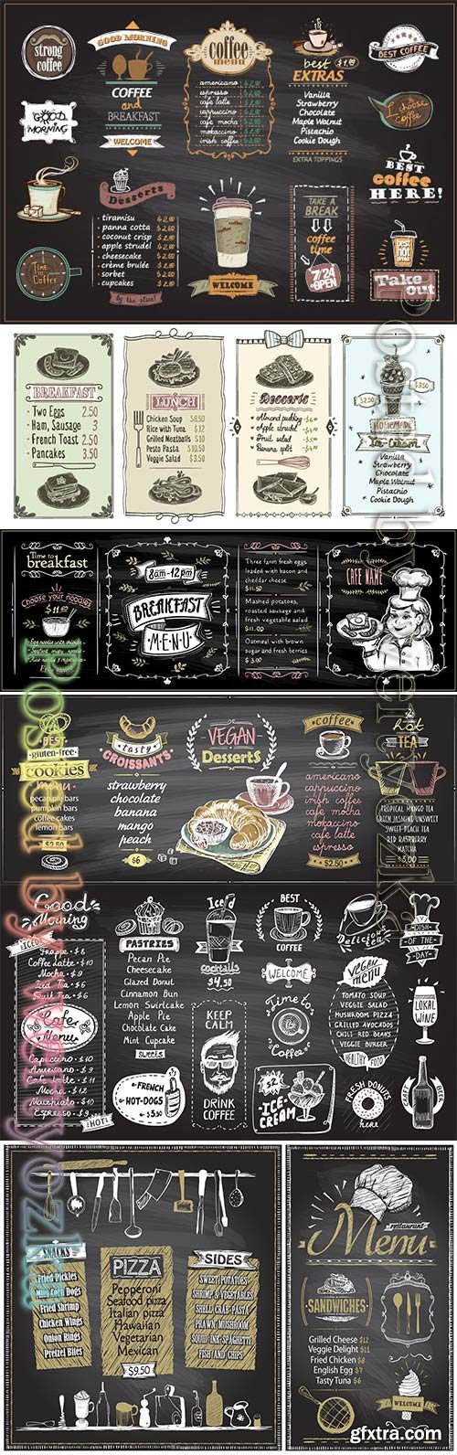 Menu list designs set for cafe or restaurant Menu list designs set for cafe or restaurant