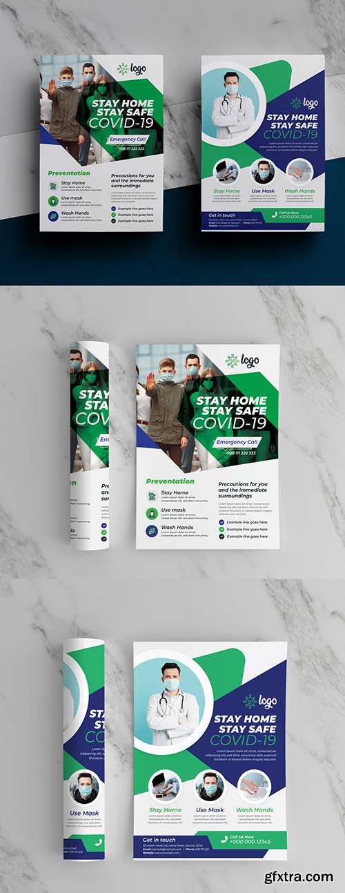 Coronavirus Awareness Flyer Layout Pack with Green and Blue Accents 348953285