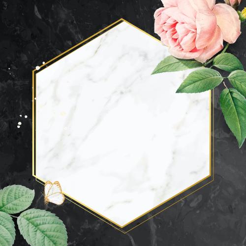 Pink rose frame on a marble textured background vector - 1212086