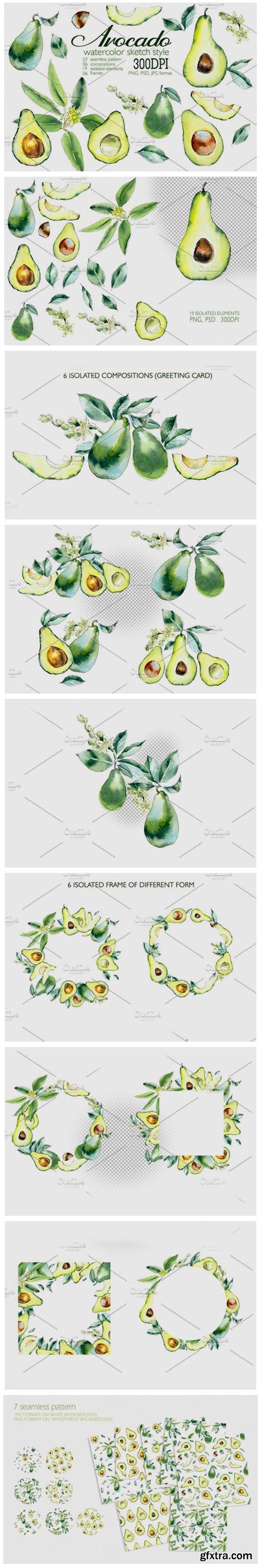 Avokado. Watercolor Set 4226449