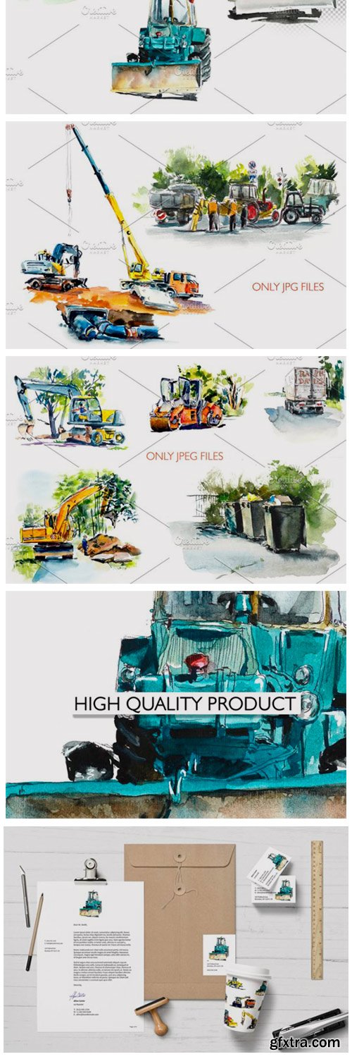 Watercolor Construction Machines 4222029 Watercolor Construction Machines 4222029