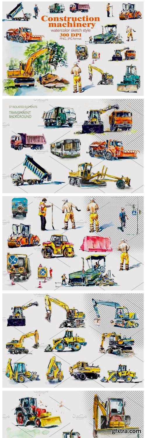 Watercolor Construction Machines 4222029 Watercolor Construction Machines 4222029