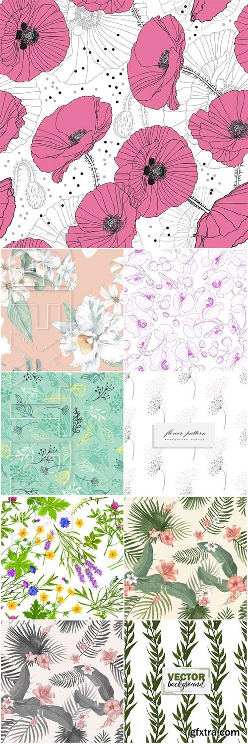 Seamless floral backgrounds in vector
