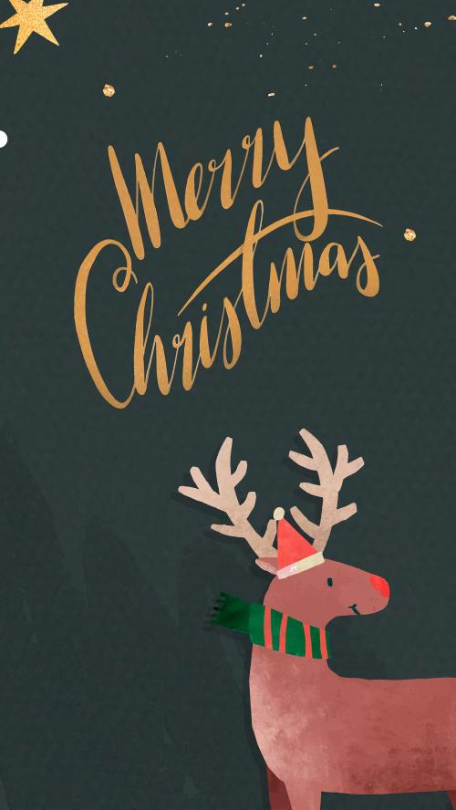 Reindeer with Santa hat Christmas card vector - 1227279
