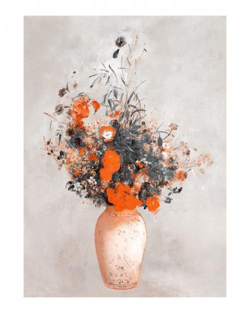 Orange vase of flowers vintage illustration, remix from original artwork. - 2271291