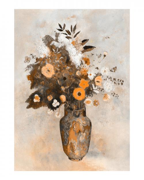 Bouquet in a Chinese vase vintage illustration, remix from original artwork. - 2271302