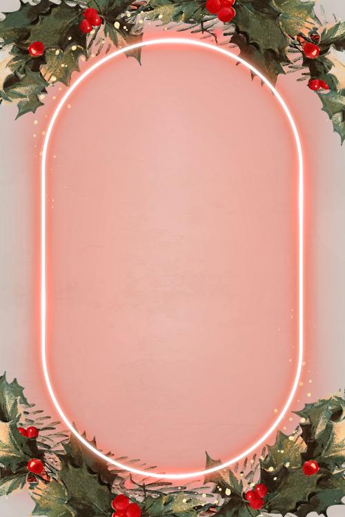 Oval pink neon frame on Christmas background vector - 1228930