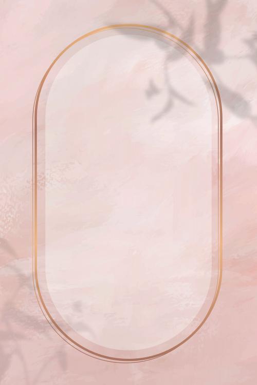 Oval gold frame on shadowed pink paint background vector - 1217811