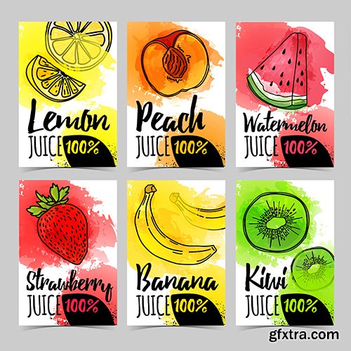 Set template design card with watercolor fruits decoration