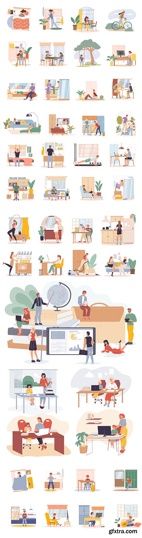 People doing different chores set