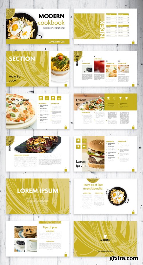 Digital Cookbook Layout with Green Textured Accents 346238681