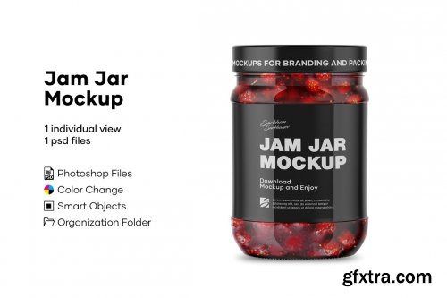 CreativeMarket - Clear Glass Jar with Fig Jam Mockup 4887987