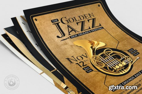CreativeMarket - Golden Jazz Flyer Bundle 4980753