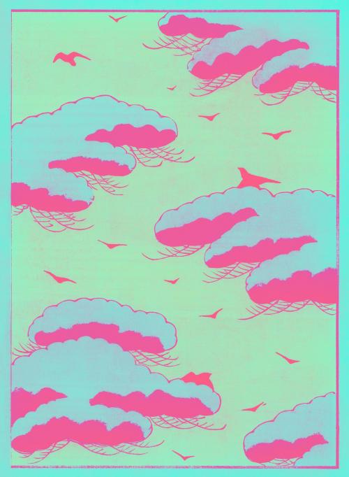 Pink and blue cloudy sky design, remix from original painting - 2263703