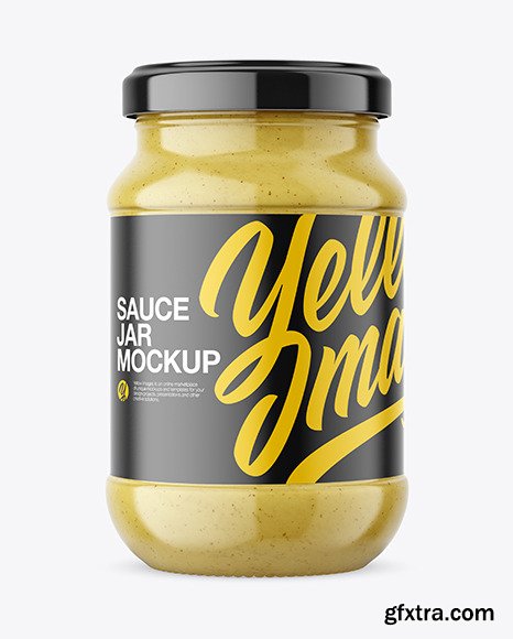 Clear Glass Jar with Mustard Sauce Mockup 59312