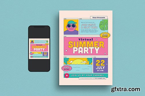 Virtual Summer Party Flyer Set