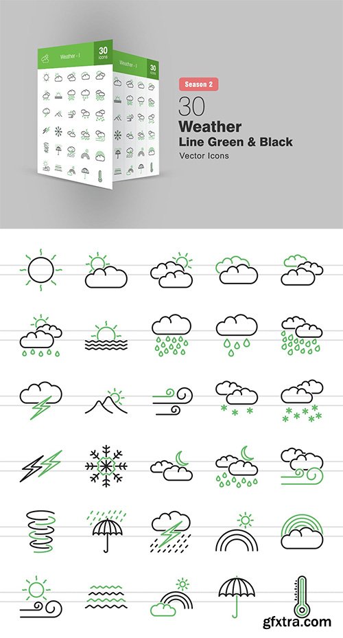 30 Weather Line Green & Black Icons Season II