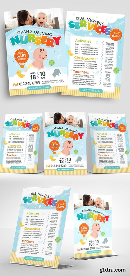 Illustrated Nursery Flyer Layout for Kindergarten and Preschool 353660928