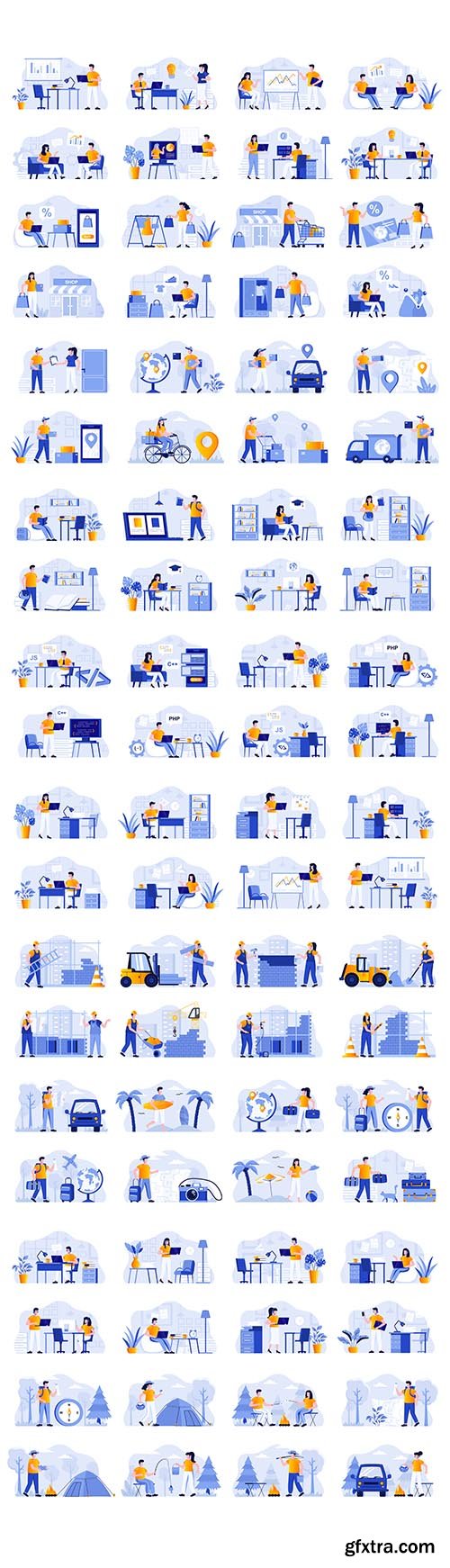 Business Scenes Bundle with People Characters Flat Illustration