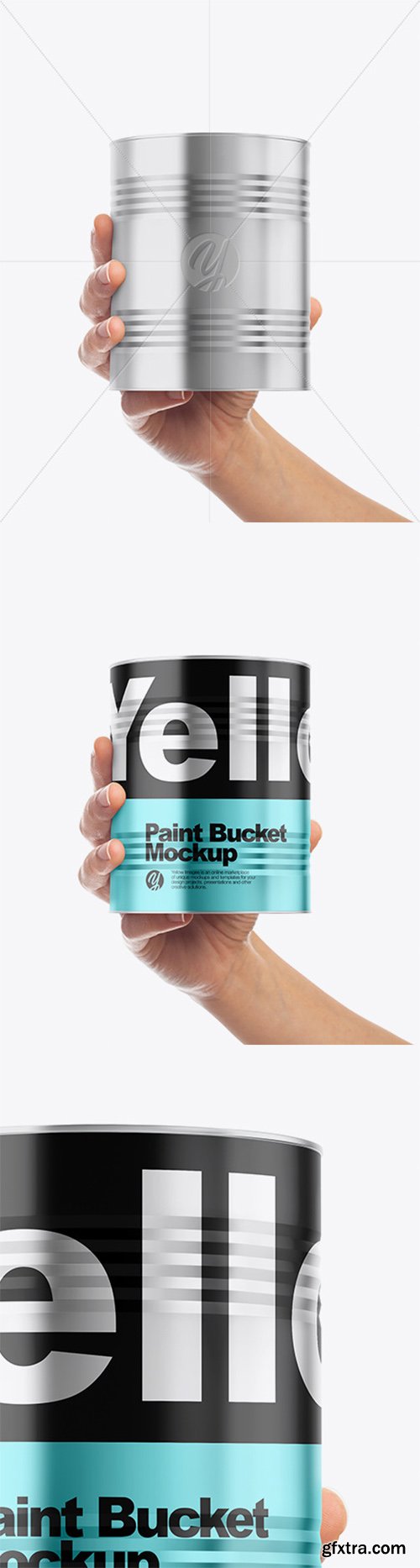 Metallic Paint Bucket in Hand Mockup - Front View 60761