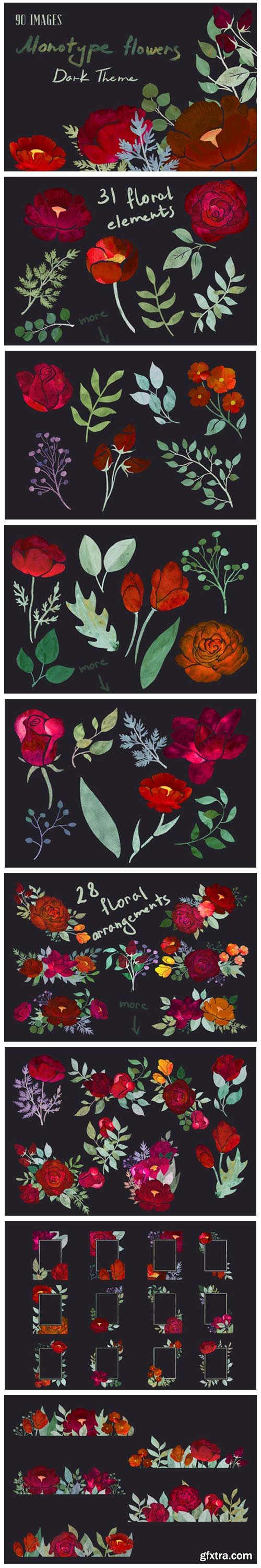 Dark Theme Monotype Flowers 4265236