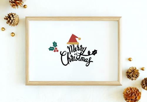Merry Christmas illustration in a frame mockup - 520232