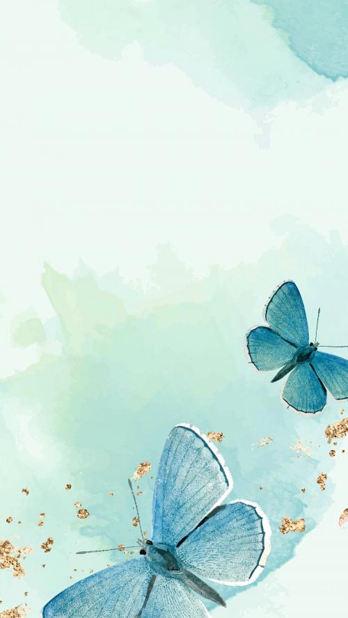 Blue butterflies patterned mobile phone wallpaper vector - 1222341